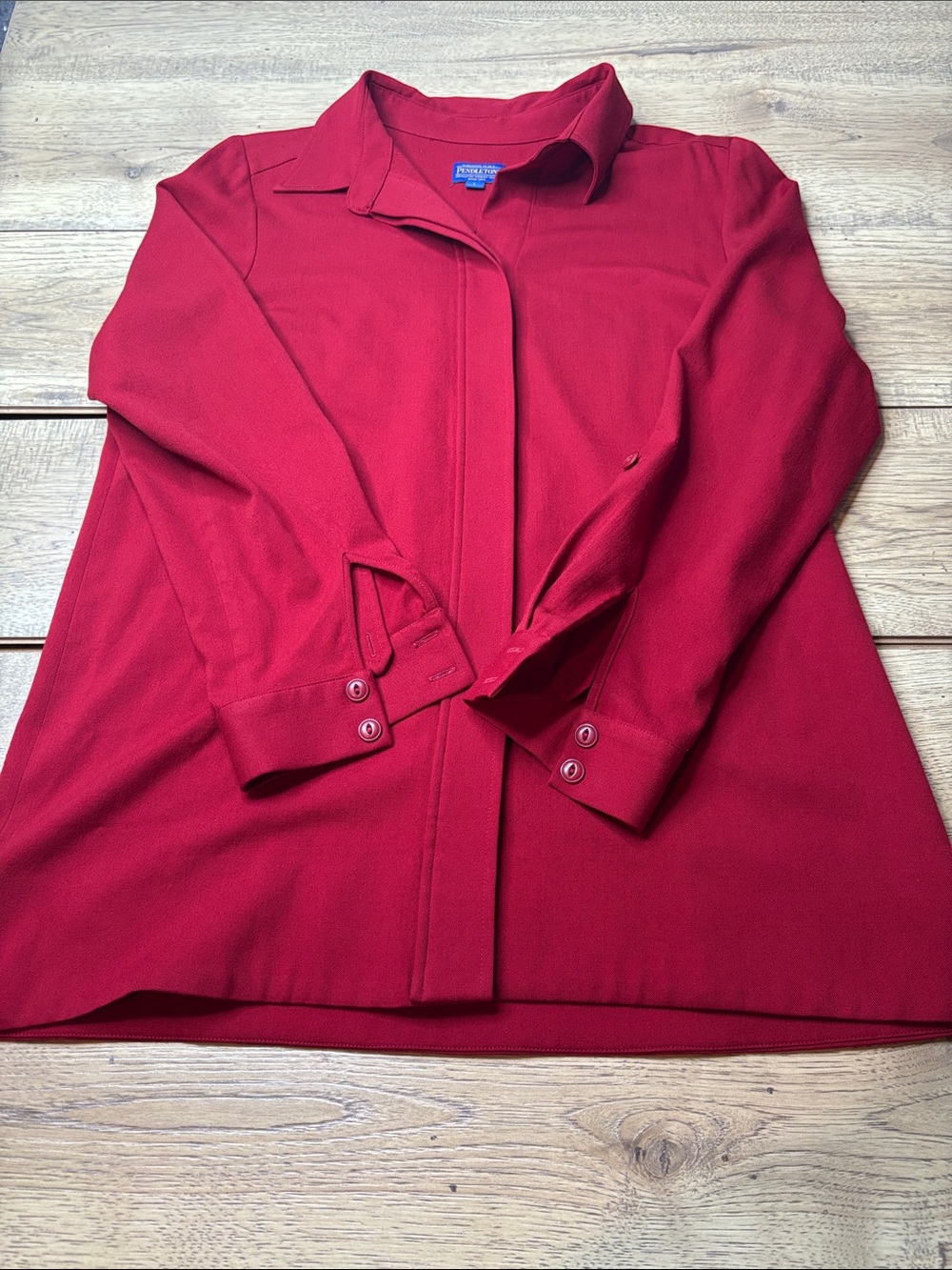 Women’s Vintage Pendleton Woolen Mills Virgin Wool Red Collared Blouse Size L